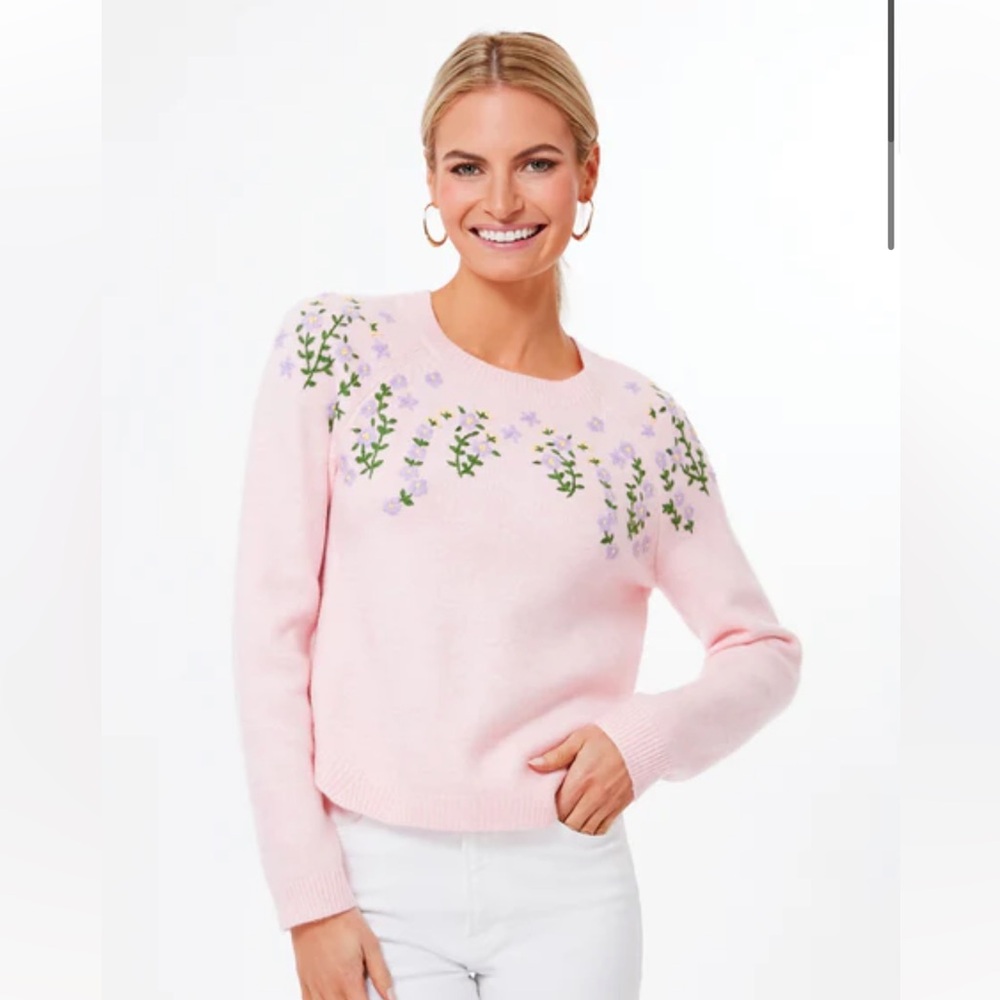 Tuckernuck pink Lilah embroidered sweater size small